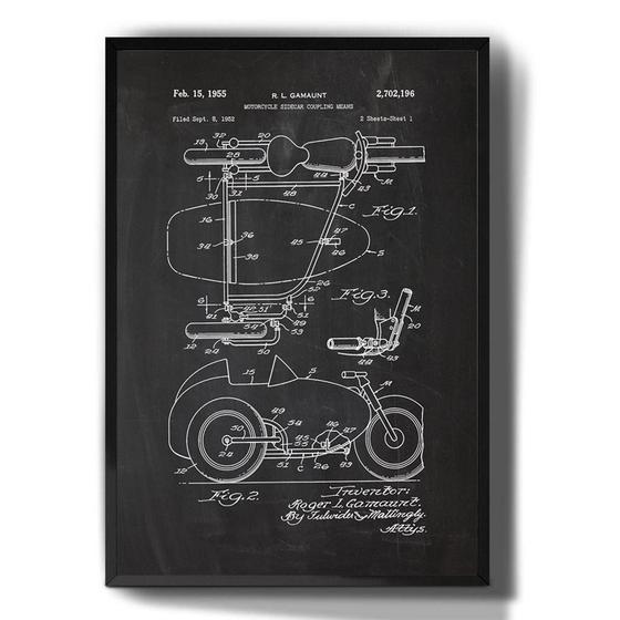 Imagem de Quadro Decorativo Moto Sidecar Desenho Planta Arte