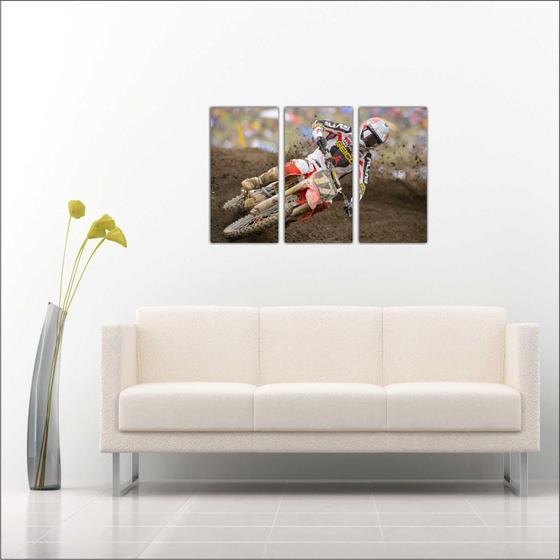 Imagem de Quadro Decorativo Motos Motocross Decorações Com 3 peças Com Moldura