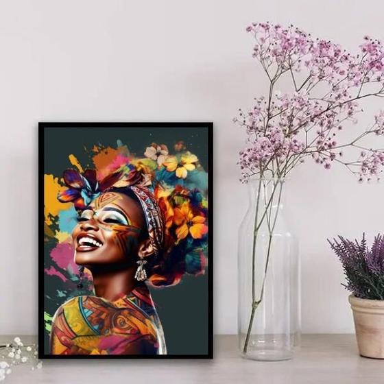 Imagem de Quadro Decorativo Mulher Arte Africana 24x18cm - Vidro