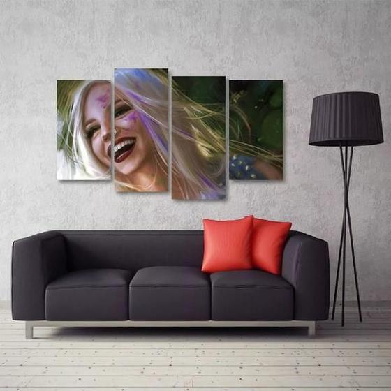 Imagem de Quadro Decorativo Mulher Artístico Sala Em Tecido 4 Peças 1