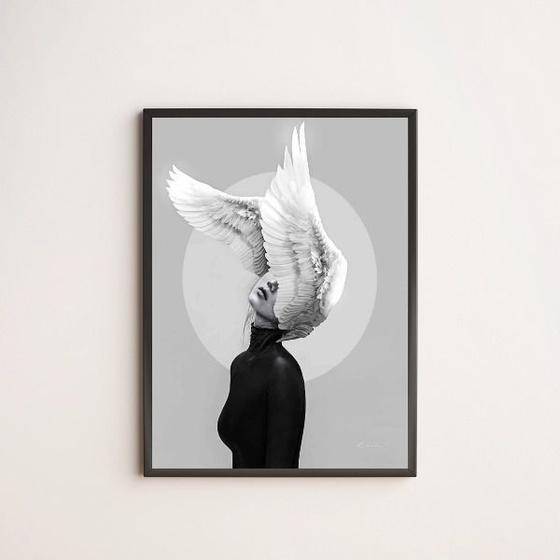 Imagem de Quadro Decorativo Mulher Com Asas Na Cabeça 24x18cm
