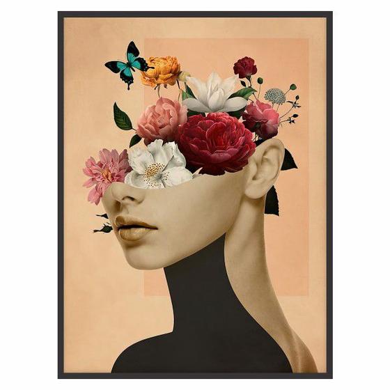 Imagem de Quadro Decorativo Mulher Flores na Cabeça 90x60 Sala Quarto