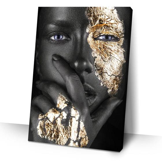 Imagem de Quadro Decorativo Mulher Negra Maquiagem Dourada 40x60 Sala