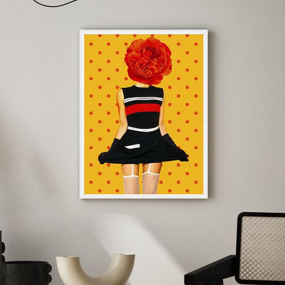 Imagem de Quadro Decorativo Mulher Vermelha Fashion Moldura Branca