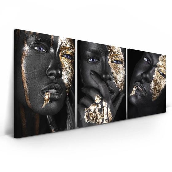 Imagem de Quadro Decorativo Mulheres Negras Maquiagem Dourada 120x60 