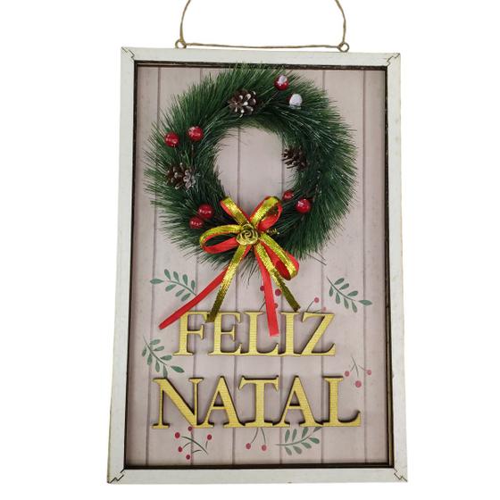 Imagem de Quadro Decorativo Natalino Guirlanda Feliz Natal Com Bolinhas Enfeite Pendurar Parede Porta Decoraçao Sala Quarto Casa Loja