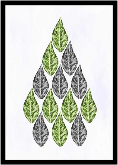 Imagem de Quadro Decorativo Natureza Paisagem Folhas Verdes E Secas Abstrato Com Moldura RC177