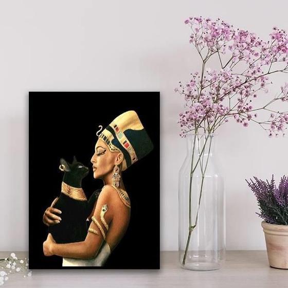 Imagem de Quadro Decorativo Nefertiti Com Gato 33X24Cm Vidro Preta