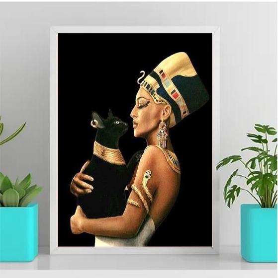 Imagem de Quadro Decorativo Nefertiti Com Gato 45X34Cm Vidro Branca