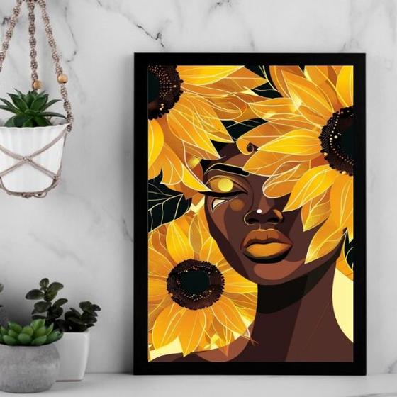 Imagem de Quadro Decorativo Negra Com Girassois 24x18cm - com vidro