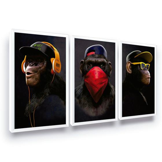 Imagem de Quadro Decorativo Os 3 Macacos Gangster Moldura Grande