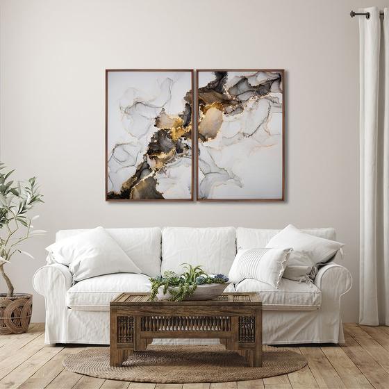 Imagem de Quadro Decorativo Ouro e Chumbo com 2 Telas de Parede para Sala Quarto Escritório