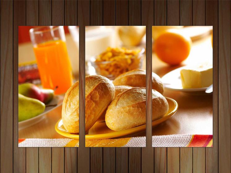 Imagem de Quadro Decorativo Pães Tortas Padarias Cafeterias Gourmet Com 3 peças Com Moldura