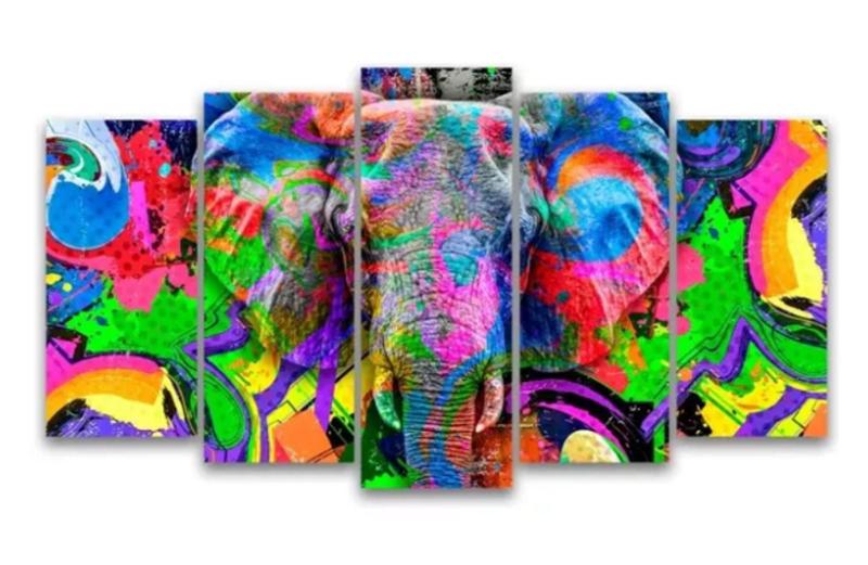 Imagem de Quadro Decorativo Painel Elefante Colorido"