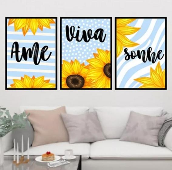 Imagem de Quadro Decorativo Painel Mosaico Ame Viva Sonhe - Girassol - Azul"