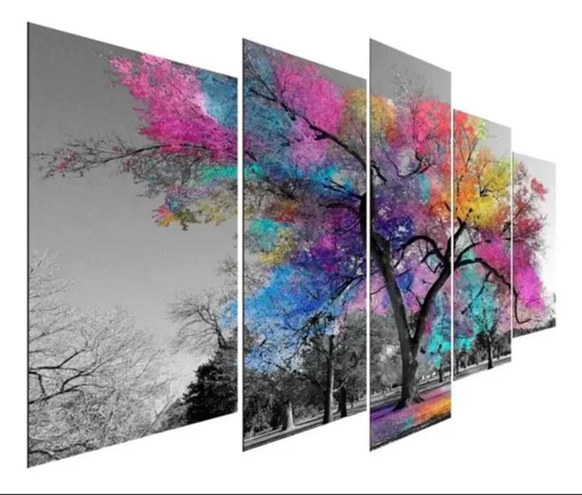 Imagem de Quadro Decorativo Painel Mosaico arvores coloridas"