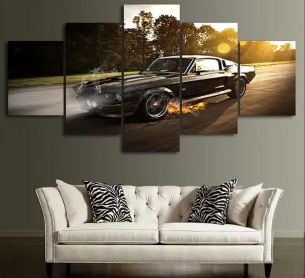 Imagem de Quadro Decorativo Painel Mosaico ford mustang impala preto retro fogo e fumaça "