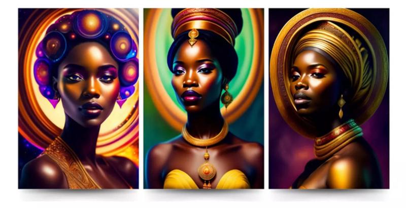 Imagem de Quadro Decorativo Painel Mosaico Mulher Negra Africana Gold"