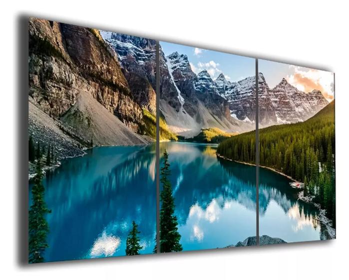 Imagem de Quadro Decorativo Painel Mosaico Paisagem Lago Floresta Montanhas Gelo"