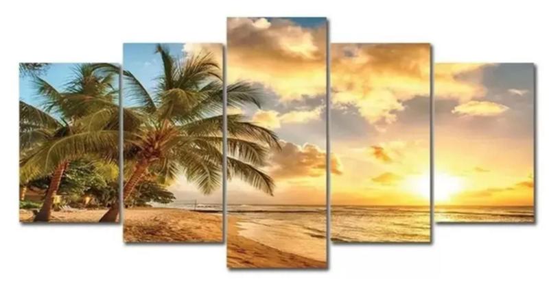 Imagem de Quadro Decorativo Painel Mosaico praia coqueiro