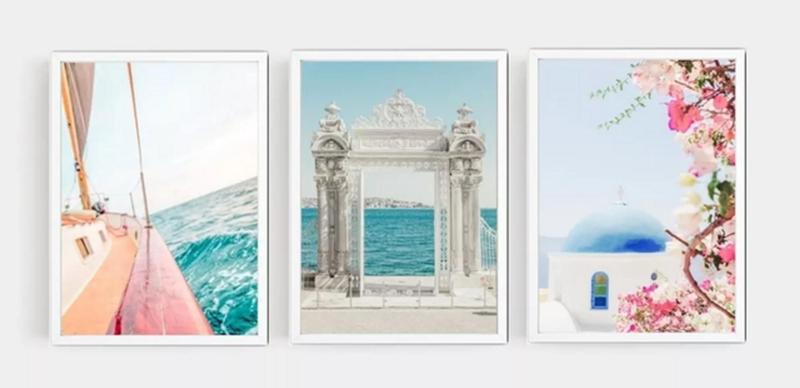 Imagem de Quadro Decorativo Painel Mosaico Praia Paisagem Floral"
