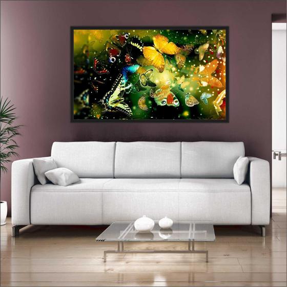 Imagem de Quadro Decorativo Paisagem Abstrato Borboletas Com Moldura 1 metro x 60 cm TT11