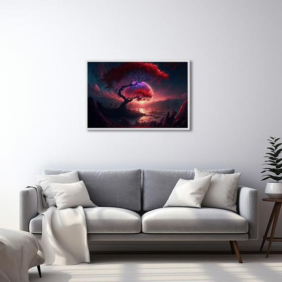 Imagem de Quadro Decorativo Paisagem Anoitecer com Árvore e Penhasco com 1 Tela 50x75 60x90 e 80x120 de Parede para Sala Quarto Hall