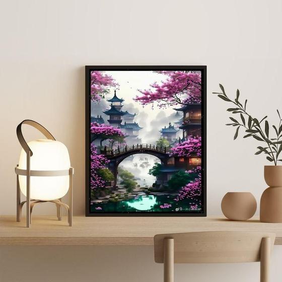 Imagem de Quadro Decorativo Paisagem Japão 33x24cm - Madeira Branca