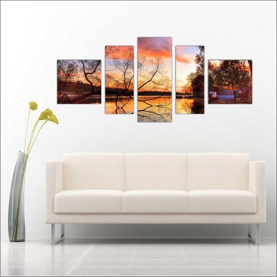 Quadro Decorativo Paisagem Lago Árvores Galhos Mosaico 5 Peças TT17 Menor preço em Quadro Decorativo Paisagem Lago Árvores Galhos Mosaico 5 Peças TT17