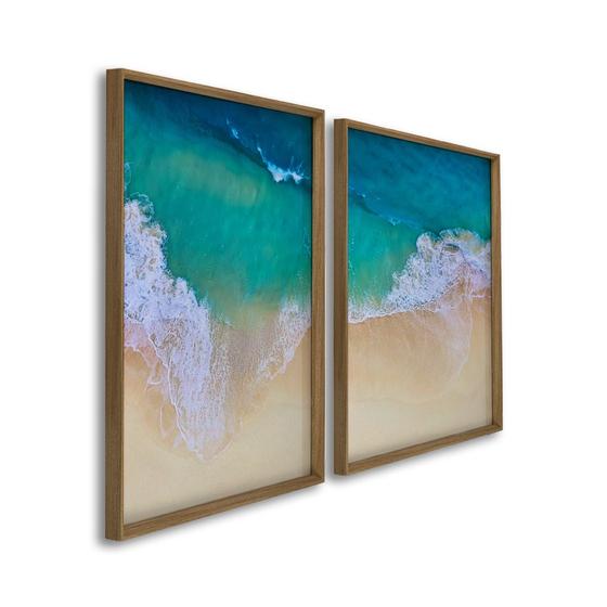 Imagem de Quadro Decorativo Paisagem Praia Maré Alta com 2 Telas de Parede para Sala Quarto Escritório