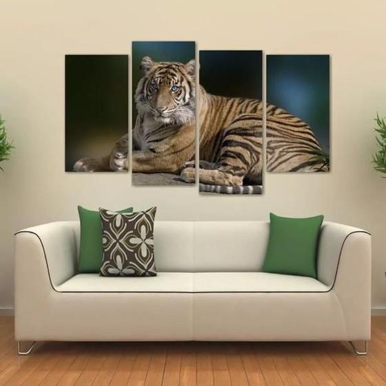 Imagem de Quadro Decorativo Paisagem Tigre Quarto Em Tecido 4 Peças 1