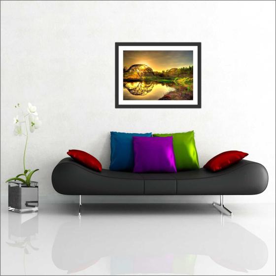 Imagem de Quadro Decorativo Paisagens Árvore Sol Salas Decorações Com Moldura