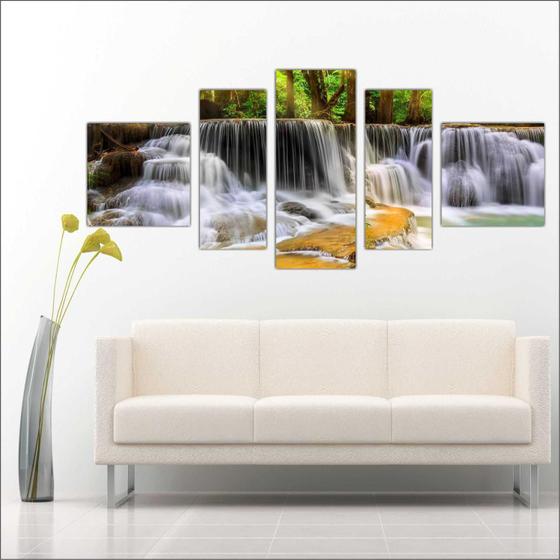 Quadro Decorativo Paisagens Cachoeira Pedras Mosaico 5 Peças Menor preço em Quadro Decorativo Paisagens Cachoeira Pedras Mosaico 5 Peças