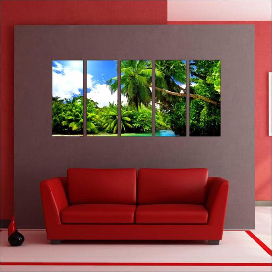 Imagem de Quadro Decorativo Paisagens Praia Mar Coqueiros 5 Peças GG4