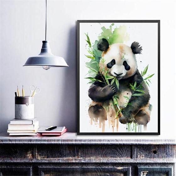 Imagem de Quadro Decorativo Panda Aquarela 33X24Cm - Com Vidro