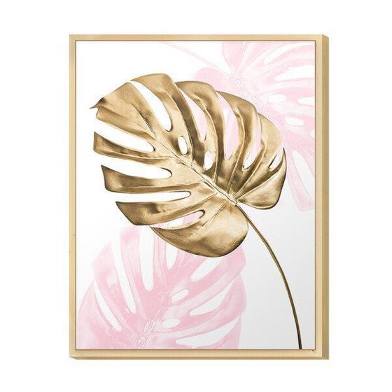 Imagem de Quadro Decorativo para Quarto de Casal 30x40cm Planta Costela de Adão Rose e Gold Feminino - Hugart