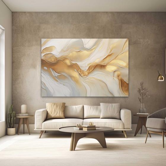 Imagem de Quadro Decorativo para Quarto Sala Abstrato Dourado Branco Mármore Grande Escritório Hall Cozinha Corredor 