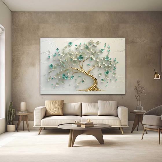Quadro Decorativo para Quarto Sala Arvore Azul Verde Arte Grande Escritório Hall Cozinha Corredor Menor preço em Quadro Decorativo para Quarto Sala Arvore Azul Verde Arte Grande Escritório Hall Cozinha Corredor
