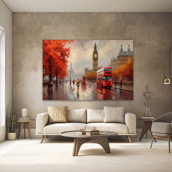 Imagem de Quadro Decorativo para Quarto Sala Londres Arte Pintura Vermelho Grande Escritório Hall Cozinha Corredor 