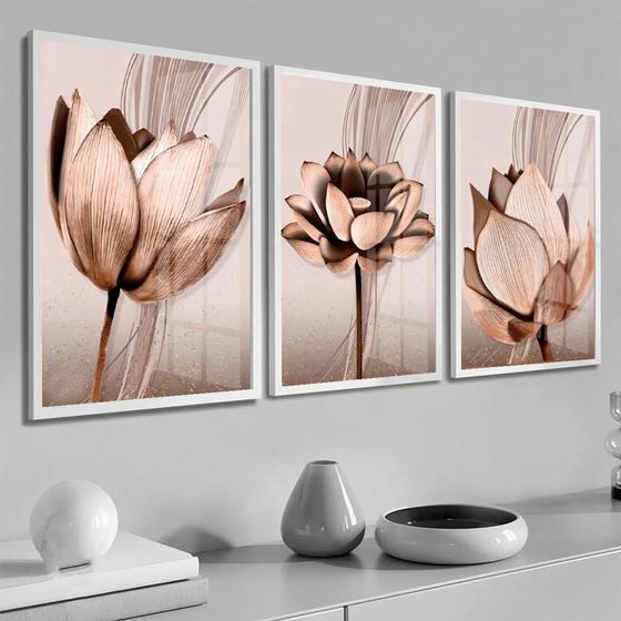 Imagem de Quadro Decorativo Para Sala de Estar Quarto Flor Cobre Moldura