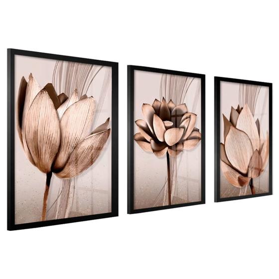 Imagem de Quadro Decorativo Para Sala de Estar Quarto Flor Cobre Moldura