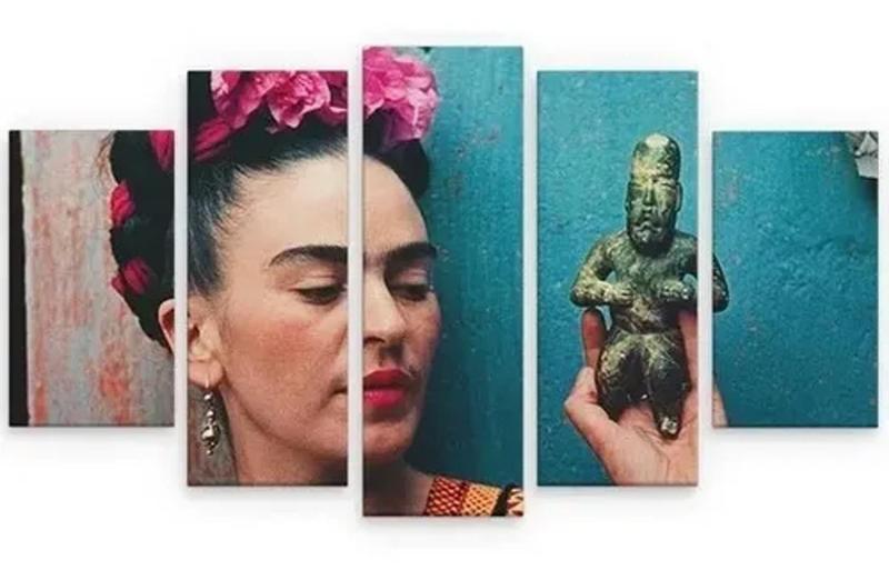 Imagem de Quadro Decorativo Para Sala Mosaico 5 Partes Frida Kahlo