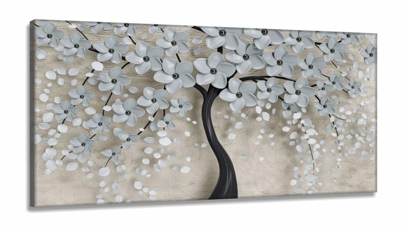 Imagem de Quadro Decorativo Para Sala Quarto Flores Cerejeiras em Tecido Canvas 130x60