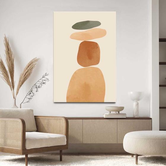 Imagem de Quadro Decorativo Para Sala Quarto Hall Abstrato Bege Marrom Pedras