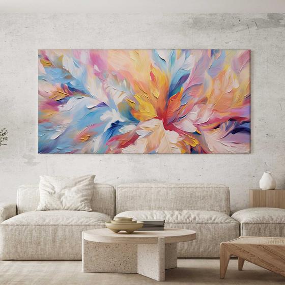 Imagem de Quadro Decorativo para Sala Quarto Hall Arte Colorida Abstrato Floral Horizontal Grande Decoração Parede Tela