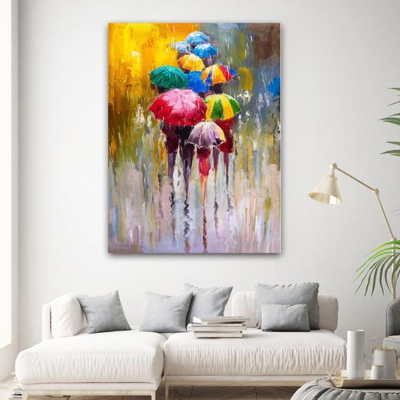 Imagem de Quadro Decorativo para Sala Quarto Hall  Arte Pintura Guarda Chuva 90x60