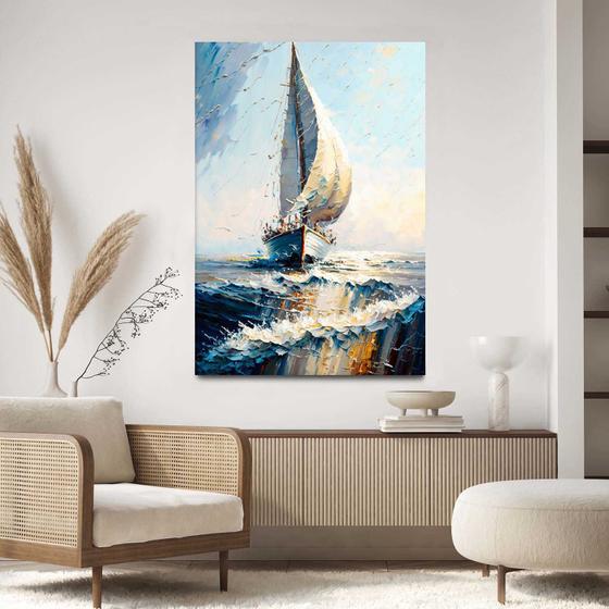 Imagem de Quadro Decorativo Para Sala Quarto Hall Barco Mar Pintura