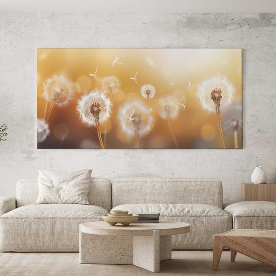 Imagem de Quadro Decorativo para Sala Quarto Hall Dente de Leão Bege Paisagem  Horizontal Grande Decoração Parede Tela