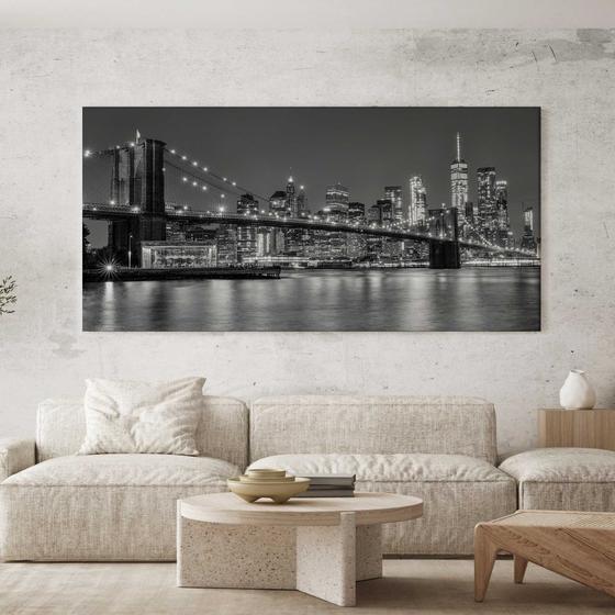 Quadro Decorativo para Sala Quarto Hall Ponte Manhatan NY Paisagem Preto e Branco Cidade Horizontal Grande Decoração Par - Ruart Imagem de Quadro Decorativo para Sala Quarto Hall Ponte Manhatan NY Paisagem Preto e Branco Cidade Horizontal Grande Decoração Par