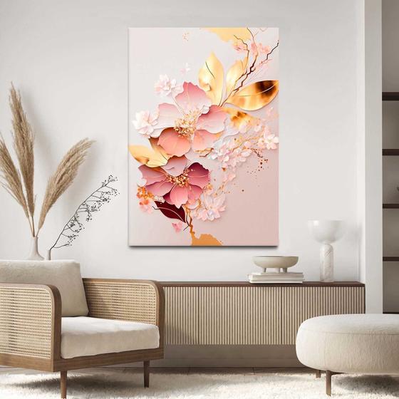 Imagem de Quadro Decorativo Para Sala Quarto  Hall Tela vertical Grande Rosê Abstrato Floral